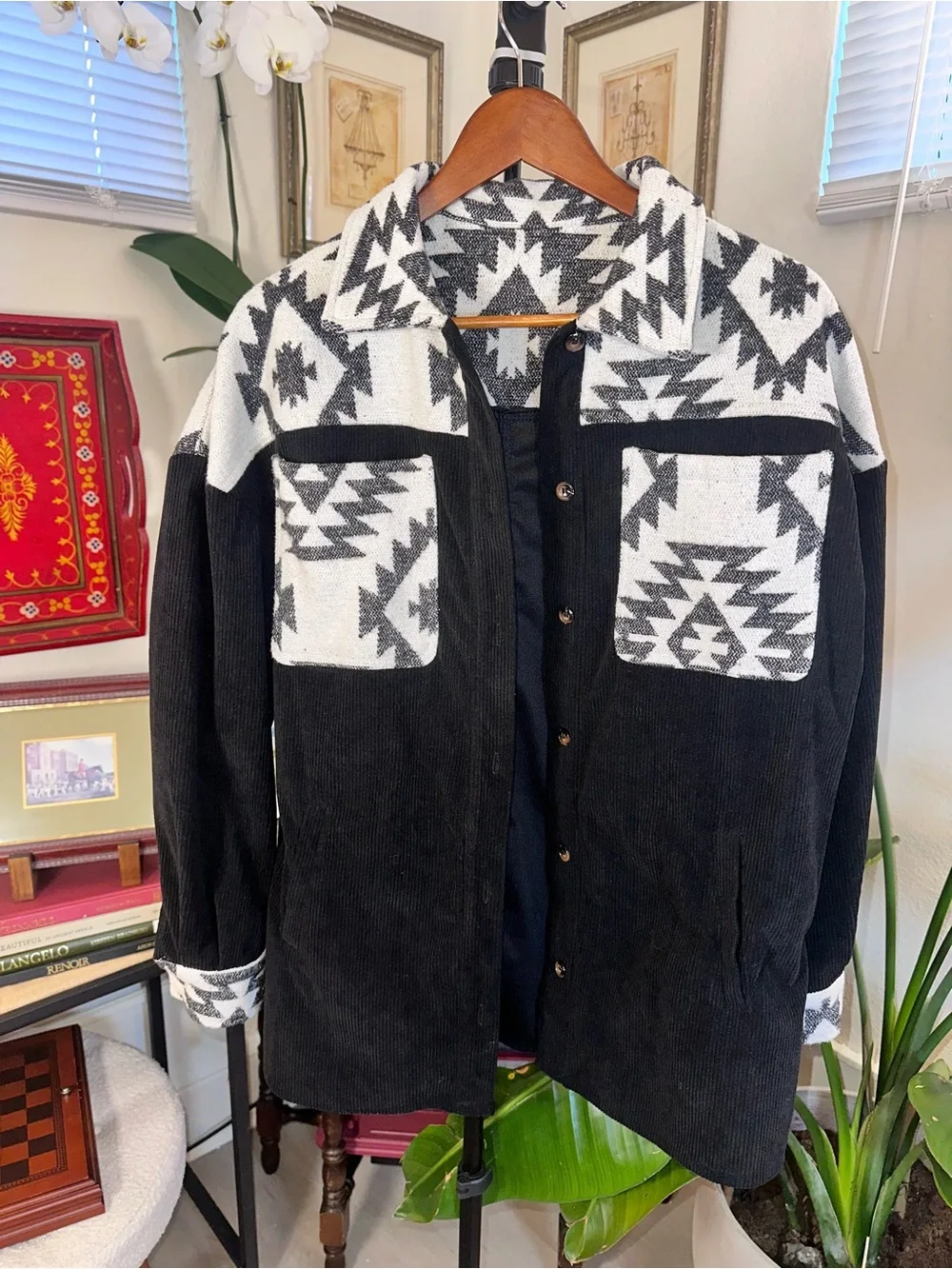 Midnight Bazaar Patchwork Buttoned Corduroy Shacket